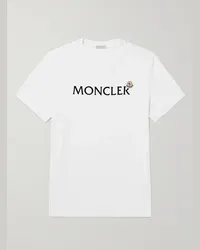 Moncler T-shirt slim-fit in jersey di cotone con logo floccato Bianco