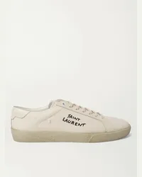 Saint Laurent Sneakers in tela effetto consumato con logo ricamato e finiture in pelle SL/06 Court Classic Neutri