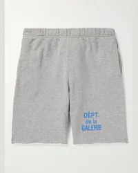 GALLERY DEPT. Shorts a gamba dritta in jersey di cotone sfrangiato con logo e coulisse Grigio