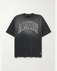 Amiri T-shirt in jersey di cotone con logo applicato Grigio