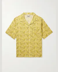 Onia Camicia in misto cotone e lino stampato con colletto convertibile Air Giallo