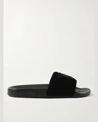 Tom Ford Slide in velluto con logo ricamato Harris Nero