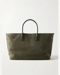 Bottega Veneta Tote bag grande in camoscio con finiture in pelle Cabat Verde