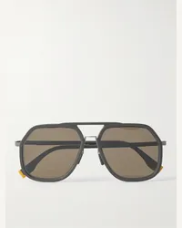 Fendi Occhiali da sole in resina e metallo dorato stile aviator Marrone