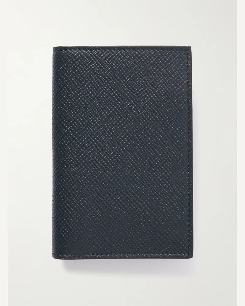 Smythson Portacarte in pelle a grana incrociata Panama Blu