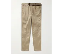 Pantaloni slim-fit a gamba dritta in twill di cotone con cintura