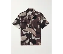 Camicia in popeline di cotone con stampa camouflage e colletto aperto Mads