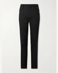 Tom Ford Pantaloni gessati a gamba affusolata in twill di misto lana metallizzata Dyylan Nero