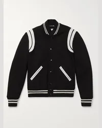 Saint Laurent Teddy Slim-Fit Leather-Trimmed Wool-Blend Bomber Jacket Nero