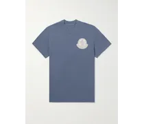 Moncler T-shirt in jersey di cotone con logo applicato Blu
