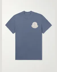 Moncler T-shirt in jersey di cotone con logo applicato Blu