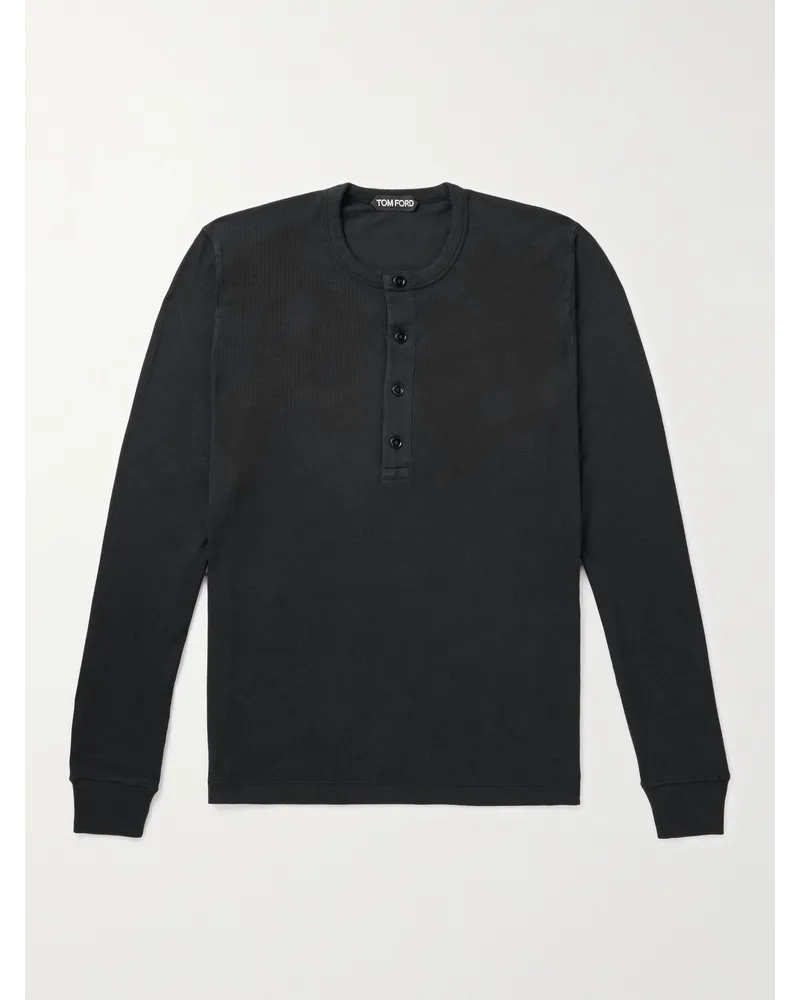 Tom Ford Maglia henley slim-fit in misto lyocell e cotone stretch a coste Nero