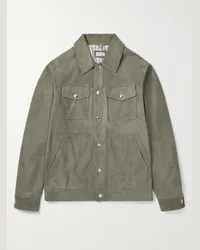 Brunello Cucinelli Giacca trucker in camoscio Verde