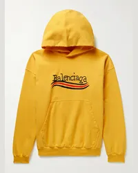 Balenciaga Felpa con cappuccio in jersey di cotone effetto invecchiato con logo stampato Giallo