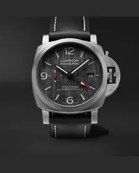 OFFICINE PANERAI Orologio automatico 44 mm in titanio con cinturino in pelle Luminor Luna Rossa GMT, N. rif. PAM01036 Nero