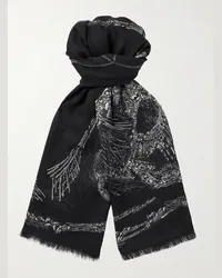 Alexander McQueen Foulard in twill di lyocell stampato sfrangiato Nero