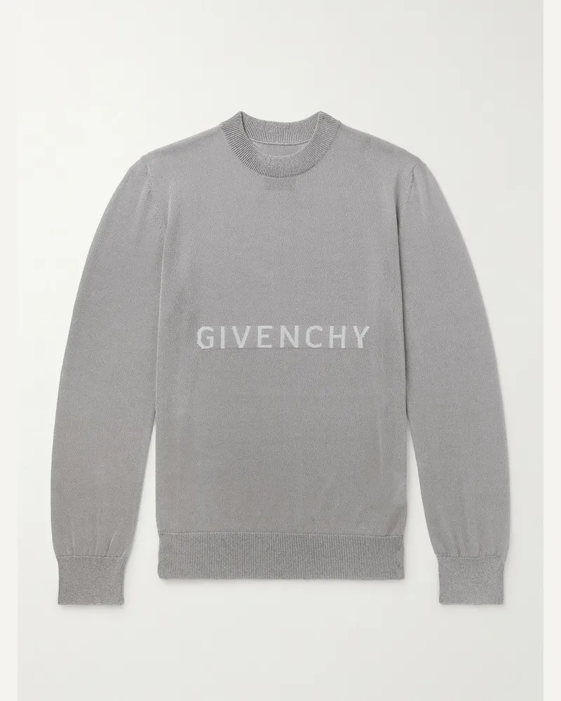 Givenchy Pullover in maglia con logo a intarsio Grigio