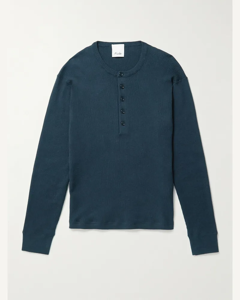 ALLUDE Pullover in misto cotone e cashmere a coste Serafino Blu