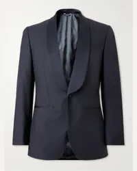 Thom Sweeney Giacca da smoking slim-fit in misto lana merino con finiture in raso e collo a scialle Blu