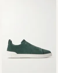 Ermenegildo Zegna Sneakers slip-on in camoscio Triple Stitch Verde