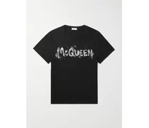 Alexander McQueen T-shirt in jersey di cotone con logo Nero