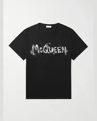 Alexander McQueen T-shirt in jersey di cotone con logo Nero