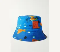 Cappello da pescatore in tela di cotone con stampa e logo applicato