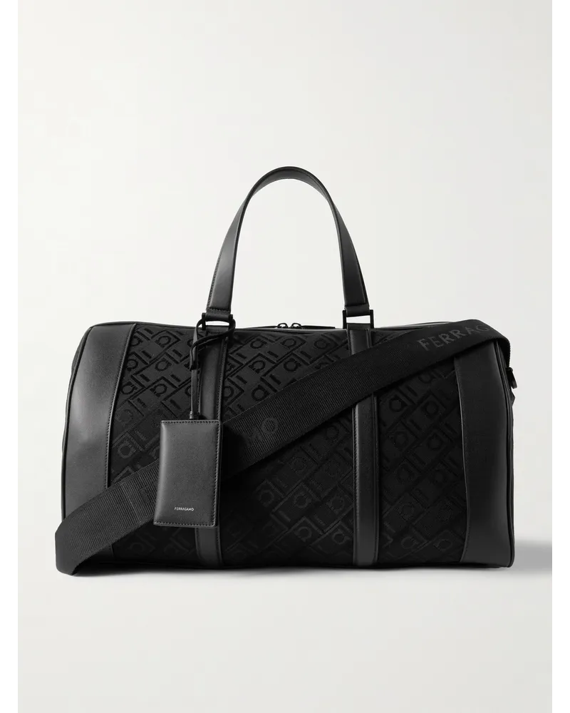 Ferragamo Borsa da viaggio in tela con logo jacquard e finiture in pelle Nero