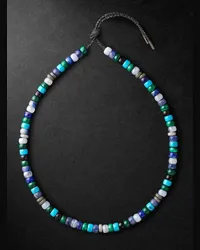 Carolina Bucci Portofino Forte Beads White and Blackened Gold Multi-Stone Necklace Blu