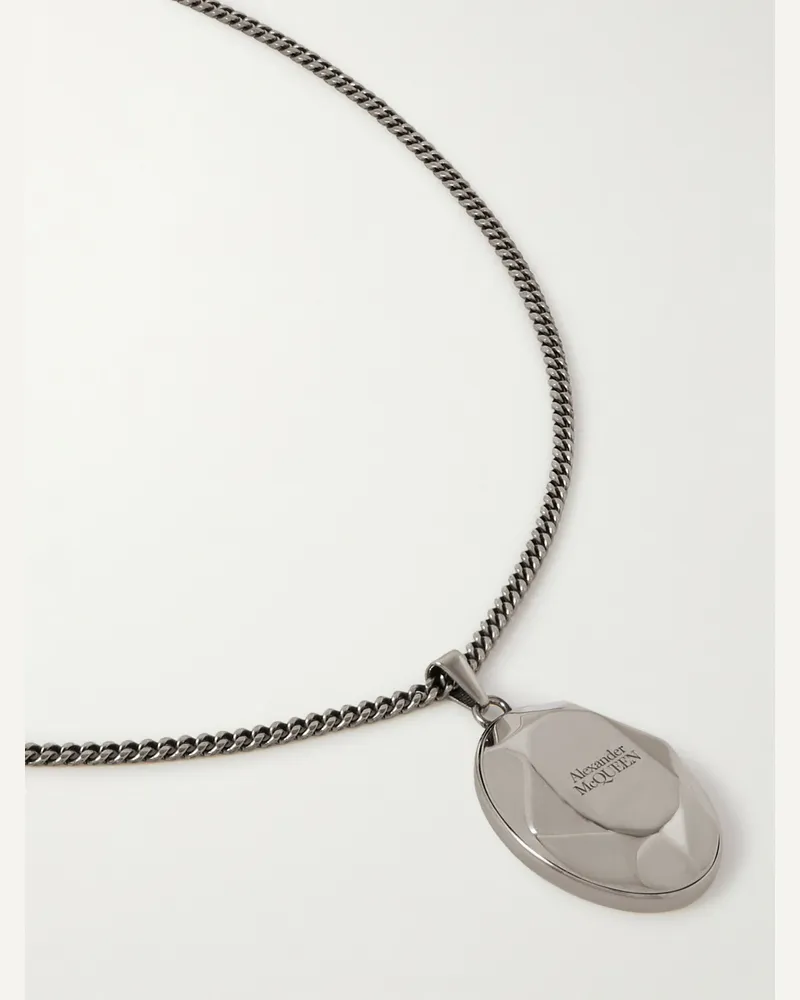Alexander McQueen Collana con pendente in metallo argentato anticato Argento