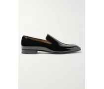 Dandelion Grosgrain-Trimmed Patent-Leather Loafers