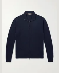 Loro Piana Pullover in cashmere a coste con zip Blu