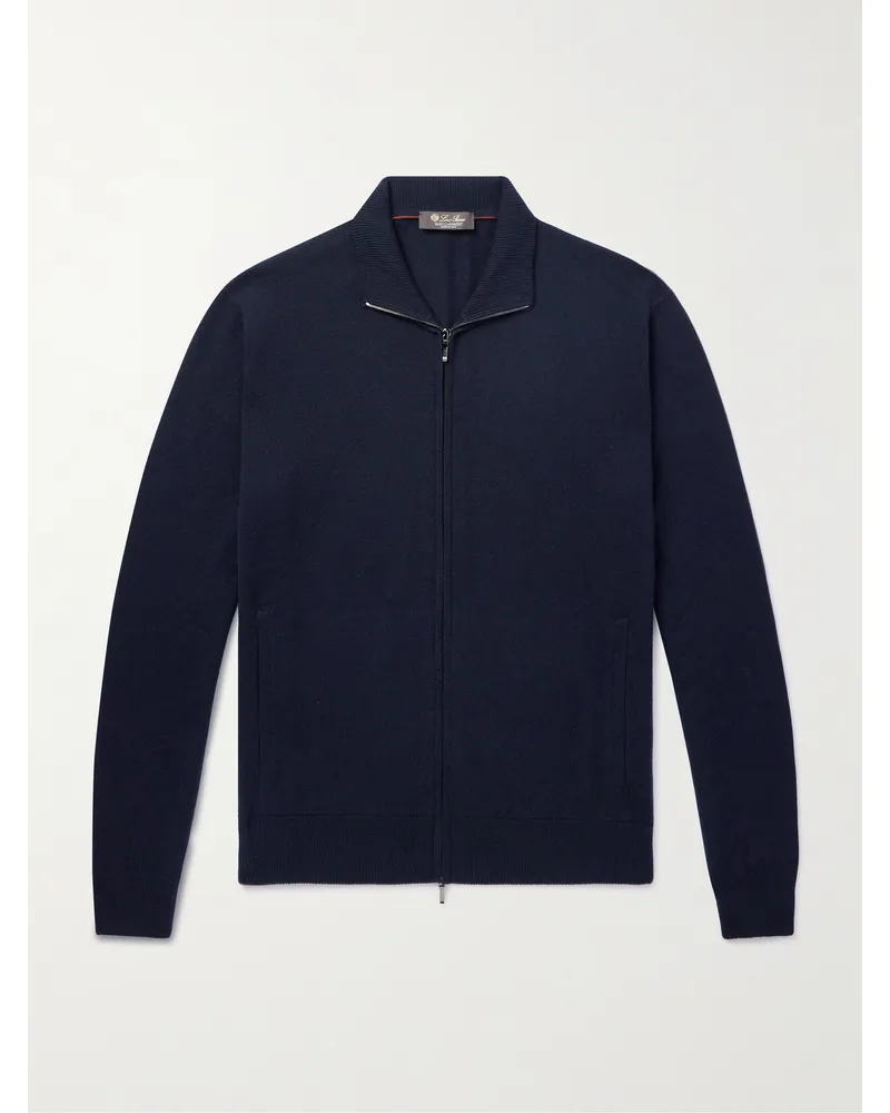 Loro Piana Pullover in cashmere a coste con zip Blu