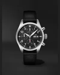 IWC Cronografo automatico 41 mm in acciaio inossidabile con cinturino in pelle Pilot’s, N. rif. IWIW388111 Nero