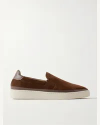 MULO Sneakers slip-on in camoscio cerato con finiture in pelle Marrone