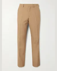 Burberry Pantaloni slim-fit in twill di misto lana e seta Clarence Marrone