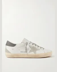 Golden Goose Sneakers in pelle con finiture in camoscio effetto consumato Super-Star Bianco