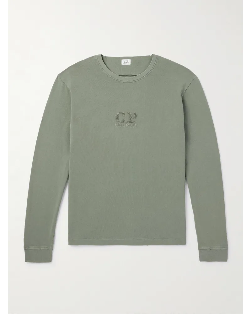 C.P. Company Felpa in jersey di cotone con finiture in bouclé e logo ricamato Verde