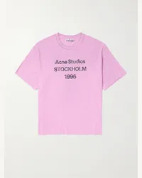 Acne Studios T-shirt in jersey di cotone effetto consumato con logo Exford Rosa