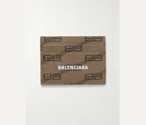 Balenciaga Portacarte in tela rivestita con logo stampato Marrone