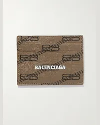 Balenciaga Portacarte in tela rivestita con logo stampato Marrone