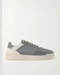 Brunello Cucinelli Sneakers in pelle traforata e camoscio Slam Grigio