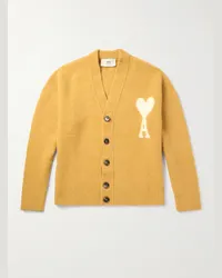 AMI Paris Cardigan in misto alpaca con logo a intarsio Giallo