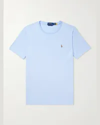 Ralph Lauren T-shirt in jersey di cotone con logo ricamato Blu