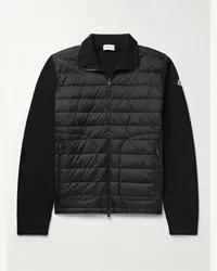 Moncler Cardigan slim-fit in misto lana con pannelli in tessuto shell trapuntato e imbottito con mezza zip Nero