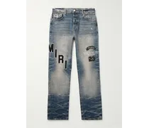 Jeans a gamba dritta effetto invecchiato con logo applicato e ricami