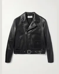 Loewe Giacca biker in pelle con cintura e logo goffrato Nero