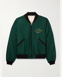 Visvim Bomber cropped in twill di misto lana e seta con ricamo Verde