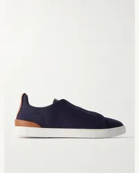 Ermenegildo Zegna Sneakers slip-on in lana con finiture in pelle Triple Stitch Blu