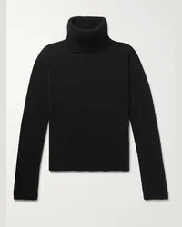 Saint Laurent Pullover slim-fit a collo alto in misto alpaca a coste Nero